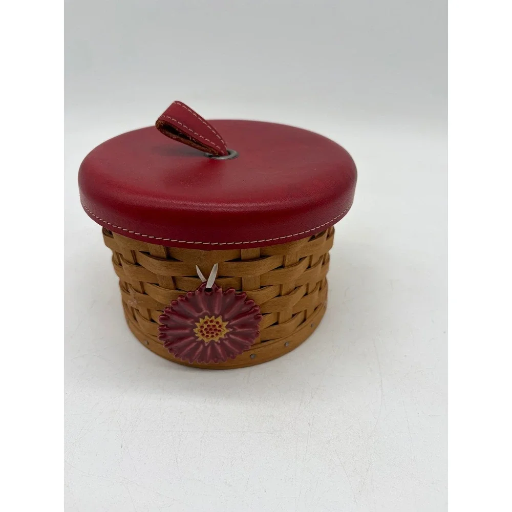 Longaberger 2004 Happy Mothers Day Basket Red Leather Lid Liner Protector 7in